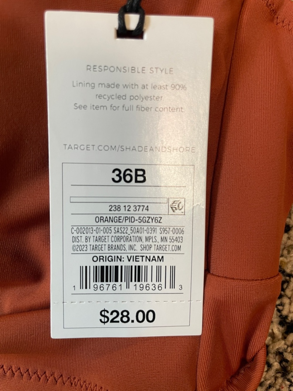Shade & Shore Rust Orange Bandeau Swim Top with Halter Tie Size 36B | NWT - Picture 6 of 6